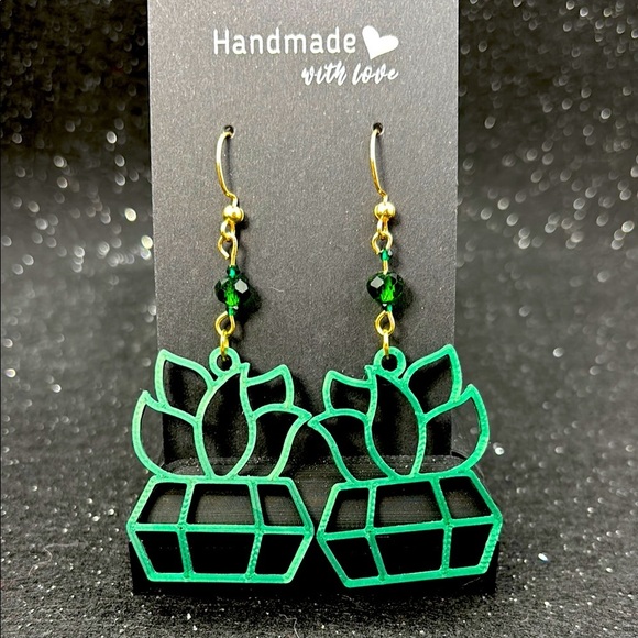 Handmade Green Succulent Earrings - Picture 1 of 6